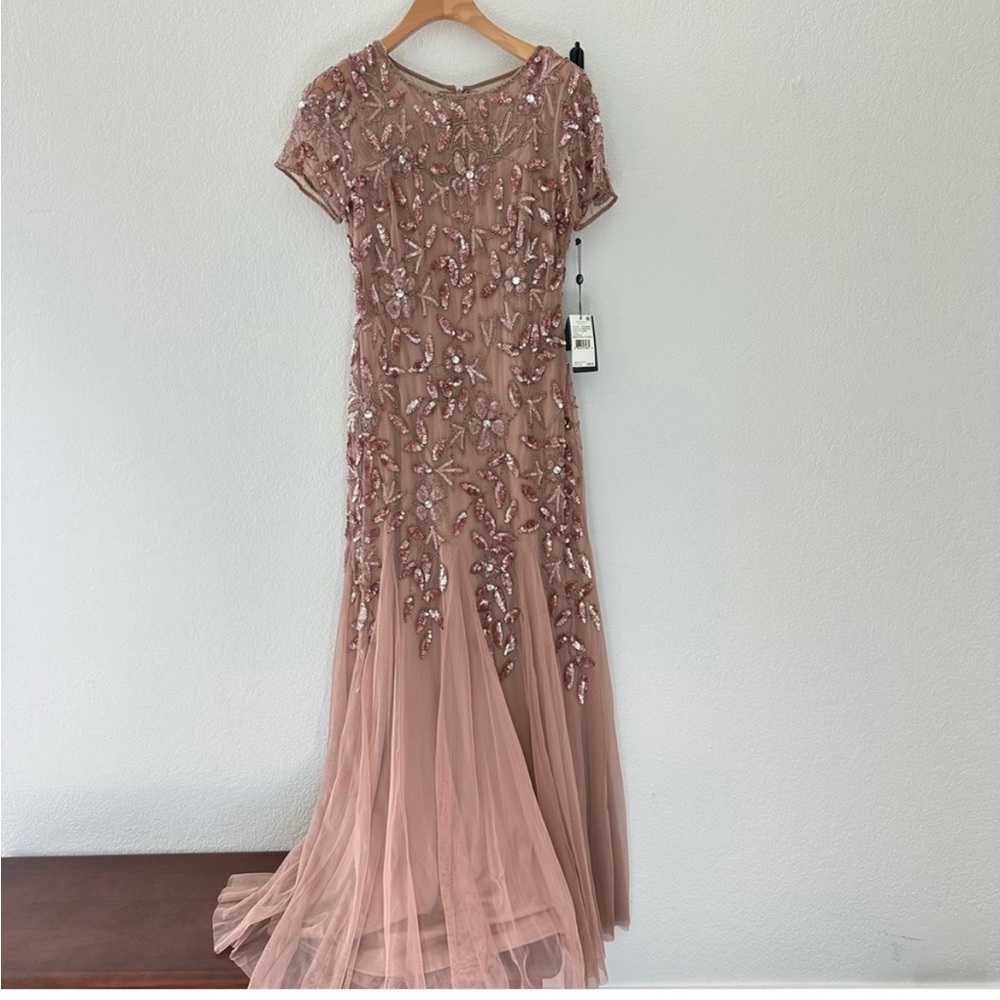 Adrianna Papell Beaded Rose Gold Gown SZ 10 NWT Rose Gold Sequin Tulle Formal - Picture 5 of 10